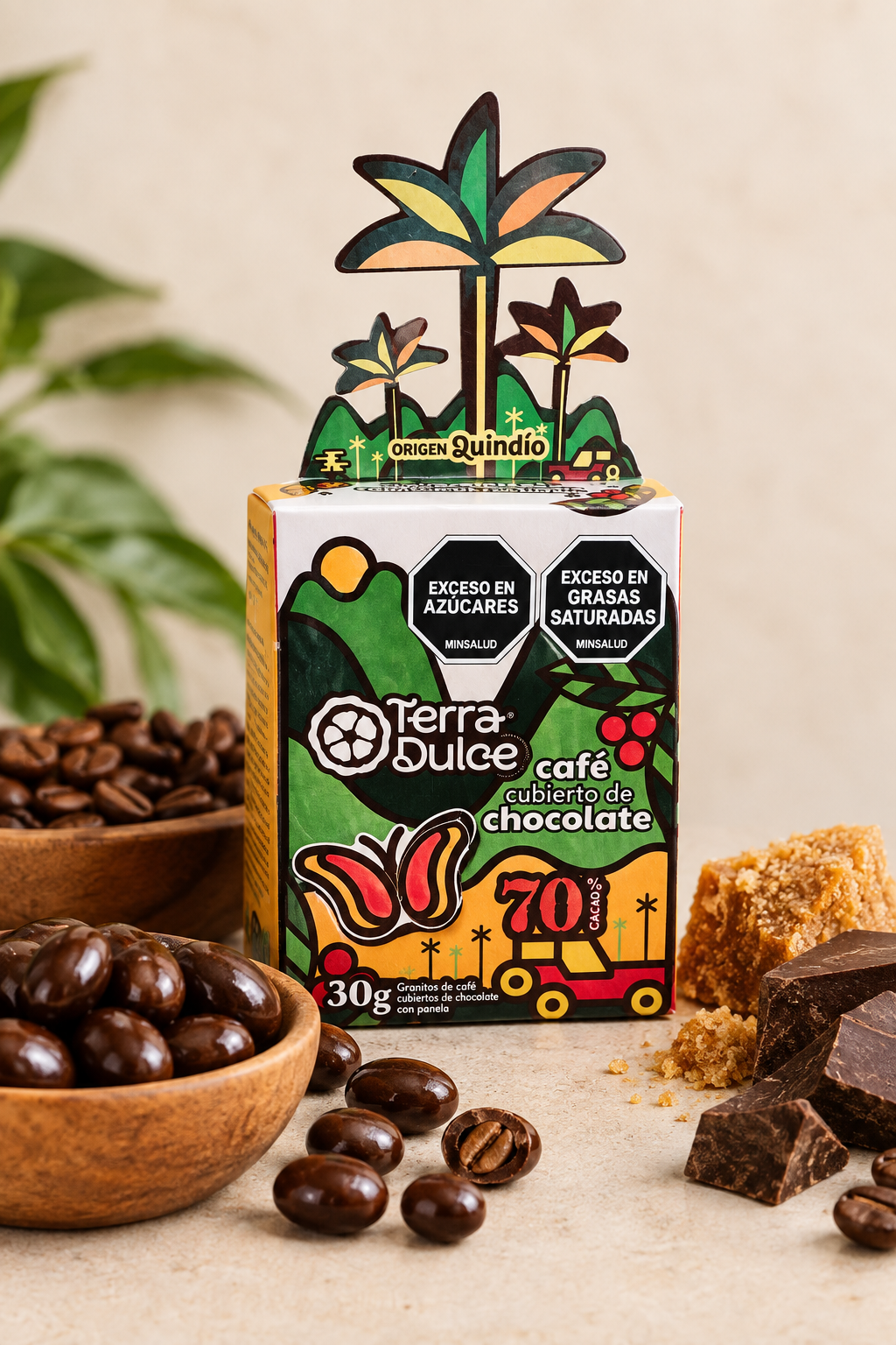 Cafe cubierto chocolate 70% cacao Granitos de Café Cubiertos con Chocolate al 70% cacao endulzado con panela - Imagen 1